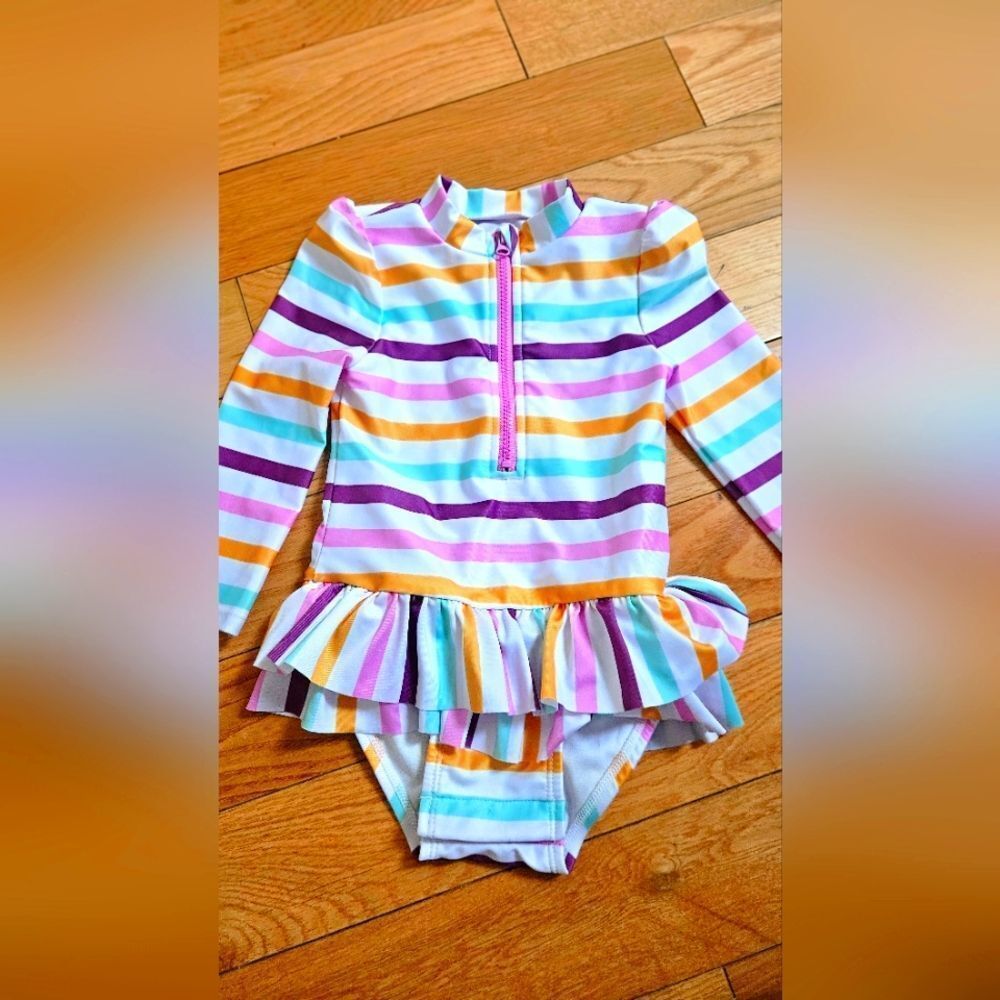 Cat & Jack Multicolor Striped Kids Swim Rashguard